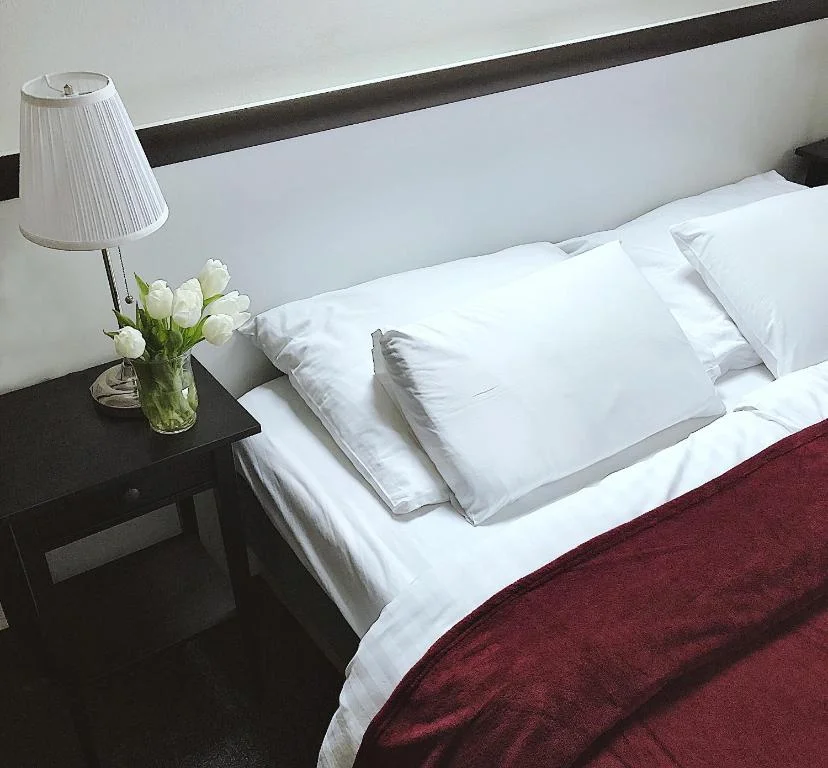 Dvojlôžková izba s manželskou posteľou a tulipánmi, Hotel TeleDom Košice